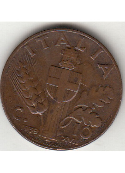 1939 10 Centesimi Impero Rame Italia Vittorio Emanuele III